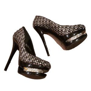 MONA MIA Black & Silver Stilettos Sz 6.5